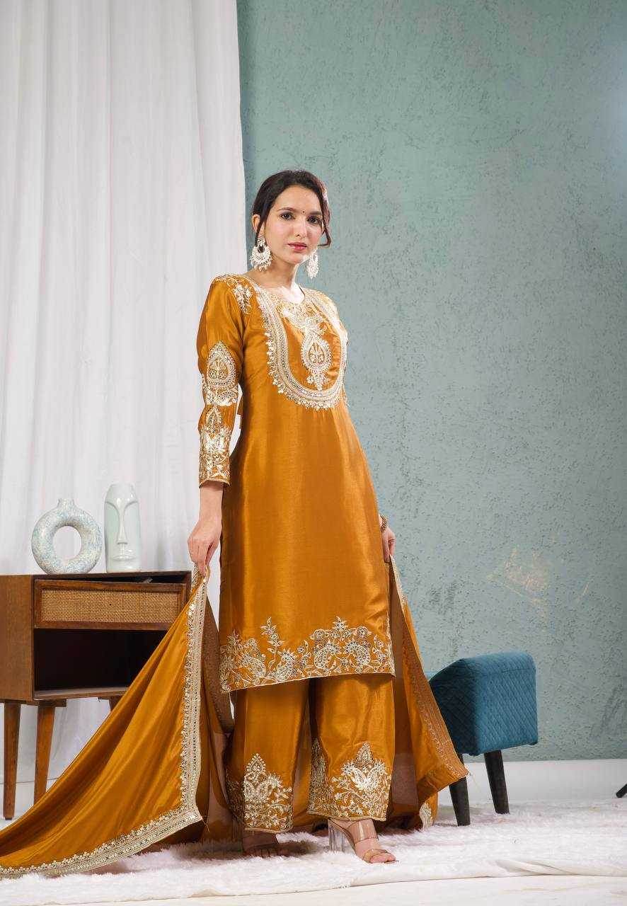 Chinon Silk Ladies Embroidery Designer Suit - MYLUXURY LANE ENTERPRISE